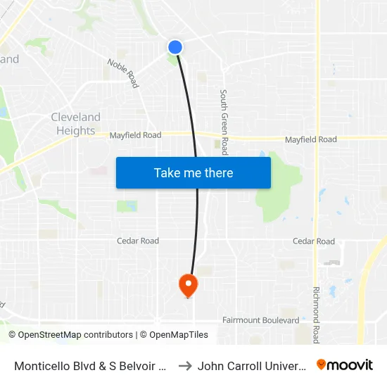Monticello Blvd & S Belvoir Blvd to John Carroll University map