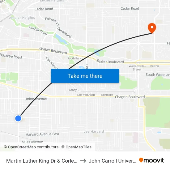 Martin Luther King Dr & Corlett Av to John Carroll University map