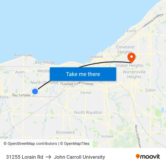 31255 Lorain Rd to John Carroll University map