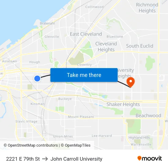 2221 E 79th St to John Carroll University map