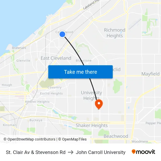 St. Clair Av & Stevenson Rd to John Carroll University map
