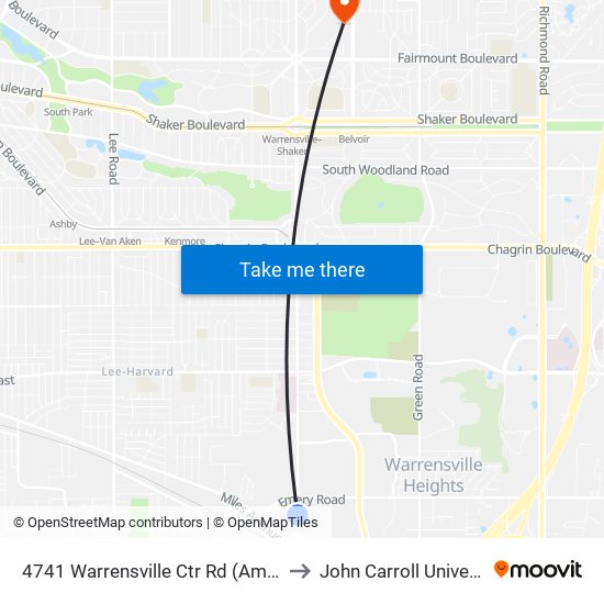 4741 Warrensville Ctr Rd (Amazon) to John Carroll University map