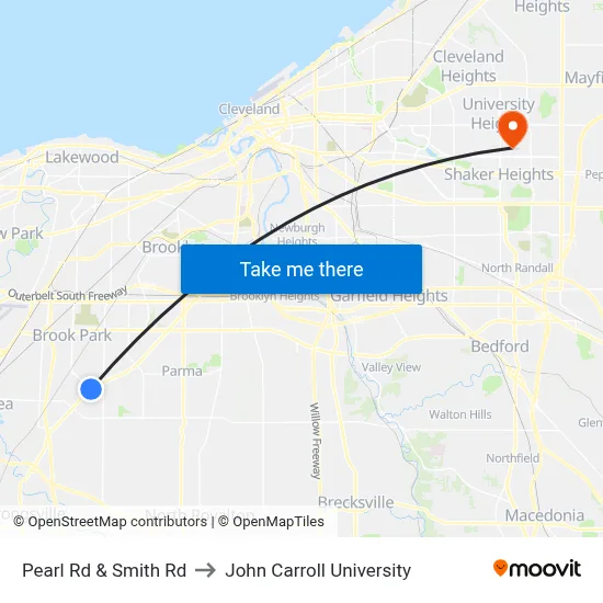 Pearl Rd & Smith Rd to John Carroll University map