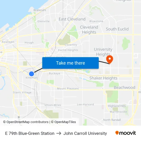 E 79th Blue-Green Station to John Carroll University map