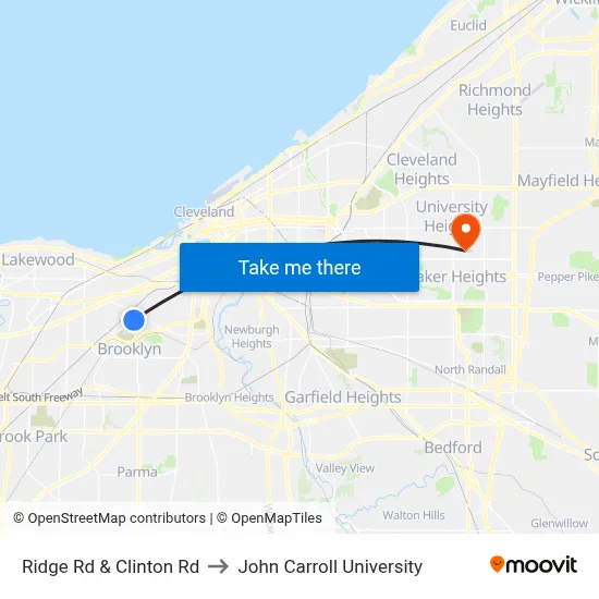 Ridge Rd & Clinton Rd to John Carroll University map