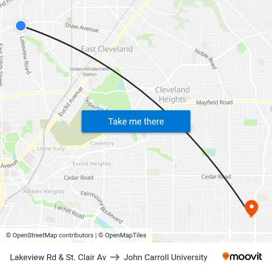 Lakeview Rd & St. Clair Av to John Carroll University map