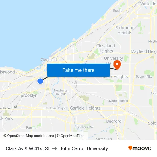 Clark Av & W 41st St to John Carroll University map