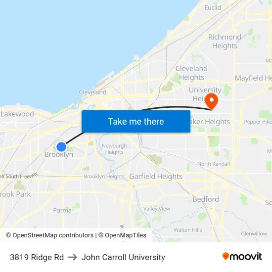 3819 Ridge Rd to John Carroll University map