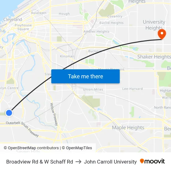Broadview Rd & W Schaff Rd to John Carroll University map