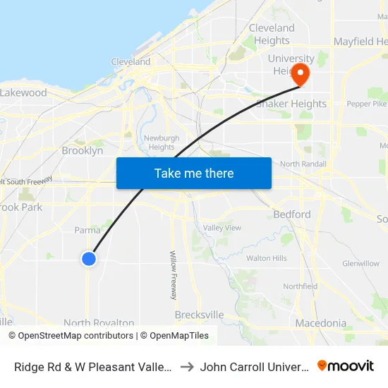 Ridge Rd & W Pleasant Valley Rd to John Carroll University map