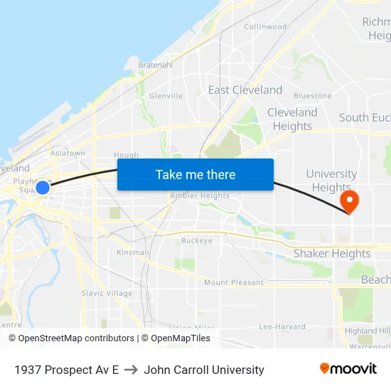 1937 Prospect Av E to John Carroll University map