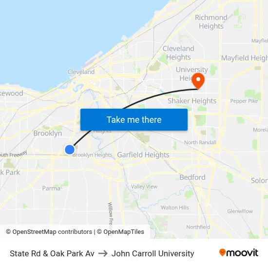 State Rd & Oak Park Av to John Carroll University map