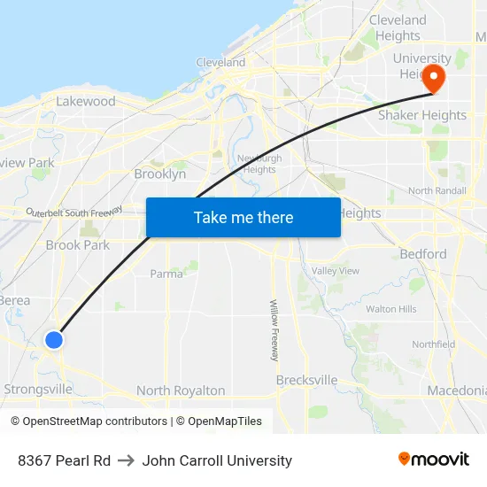 8367 Pearl Rd to John Carroll University map