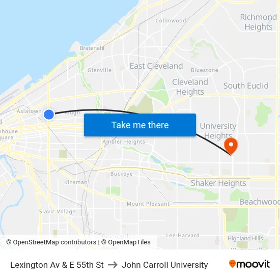 Lexington Av & E 55th St to John Carroll University map