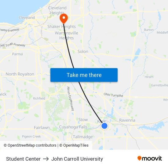 Student Center to John Carroll University map