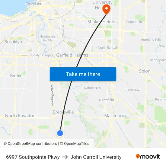 6997 Southpointe Pkwy to John Carroll University map