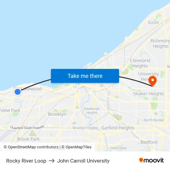 Rocky River Loop to John Carroll University map