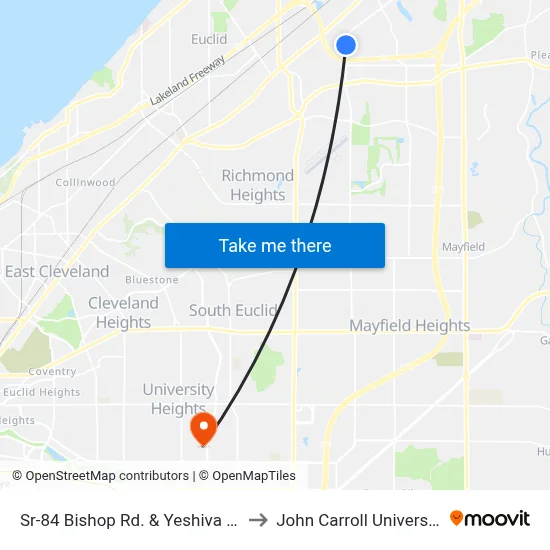 Sr-84 Bishop Rd. & Yeshiva Dr. to John Carroll University map