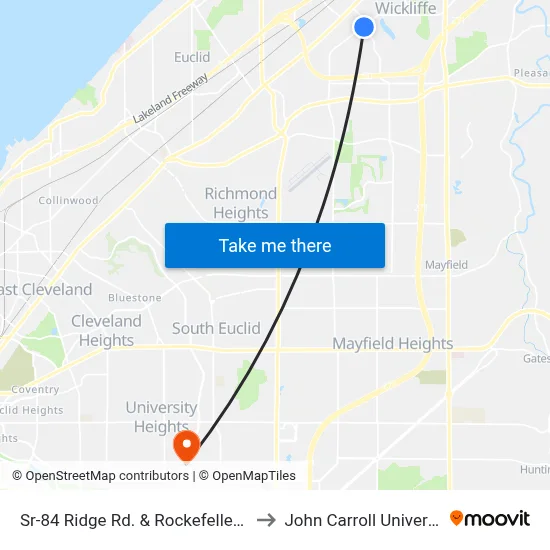 Sr-84 Ridge Rd. & Rockefeller Rd. to John Carroll University map