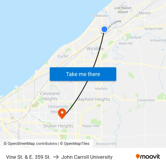 Vine St. & E. 359 St. to John Carroll University map