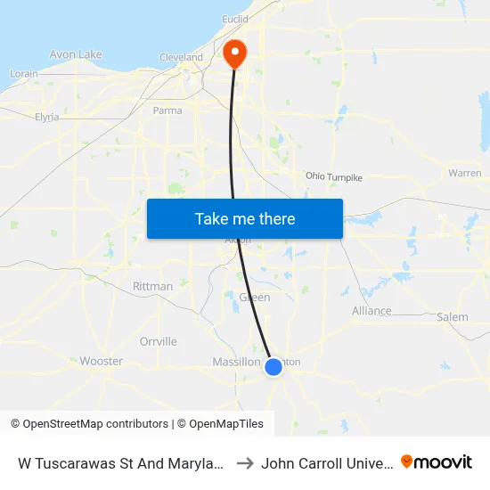 W Tuscarawas St And Maryland Ave to John Carroll University map
