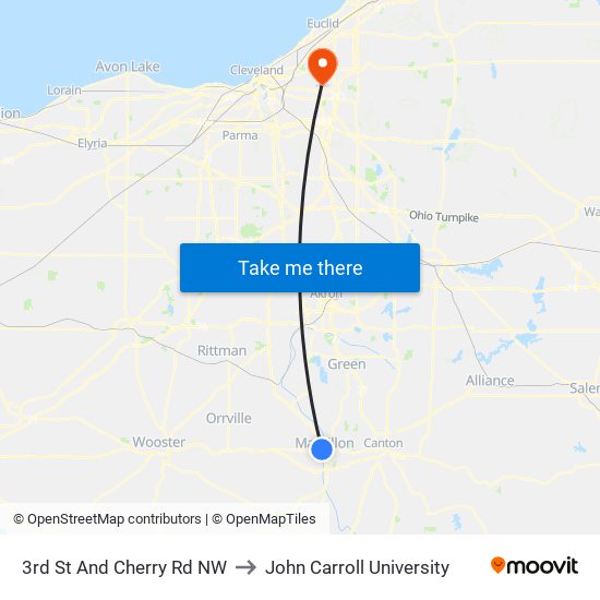 3rd St And Cherry Rd NW to John Carroll University map