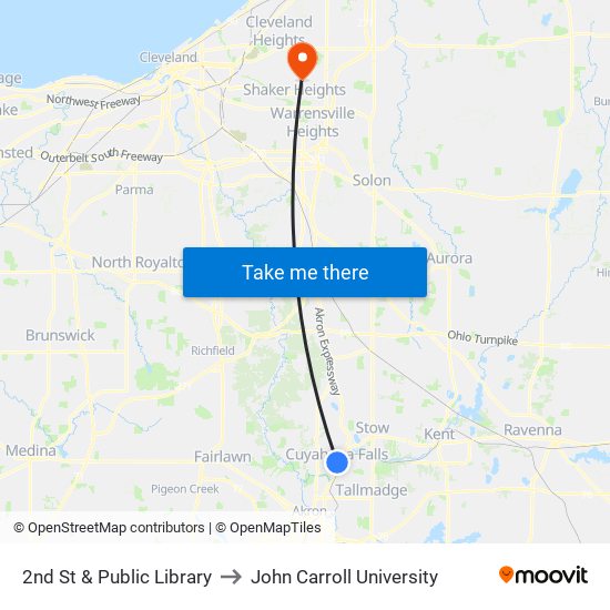 2nd St & Public Library to John Carroll University map