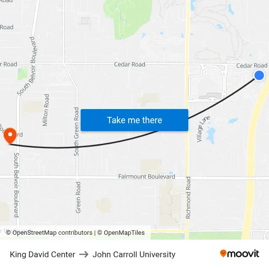 King David Center to John Carroll University map