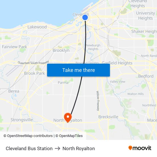 Cleveland Bus Station to North Royalton map