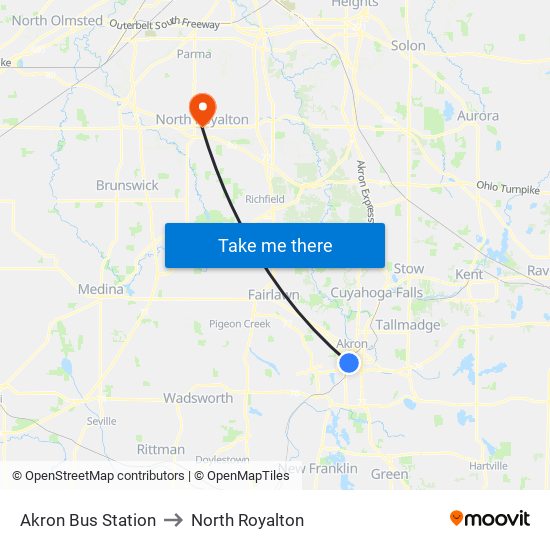 Akron Bus Station to North Royalton map