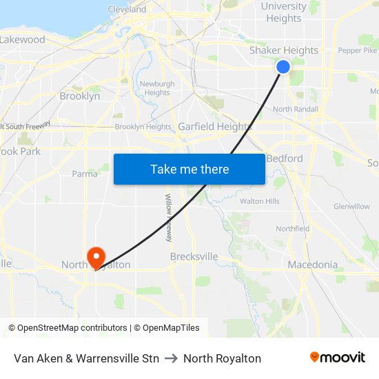 Van Aken & Warrensville Stn to North Royalton map
