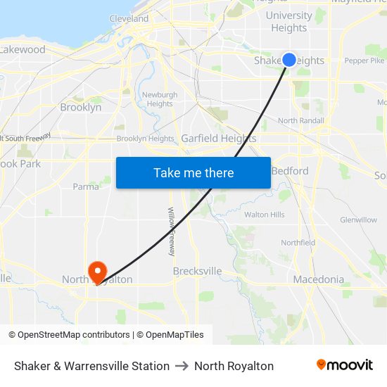 Shaker & Warrensville Station to North Royalton map