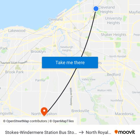 Stokes-Windermere Station Bus Stop #1 to North Royalton map