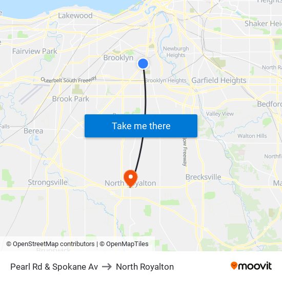 Pearl Rd & Spokane Av to North Royalton map