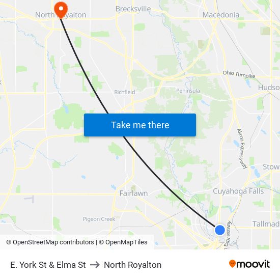 E. York St & Elma St to North Royalton map