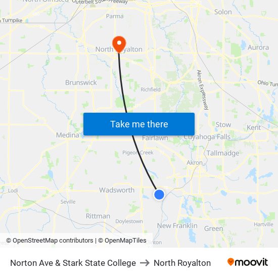 Norton Ave & Stark State College to North Royalton map