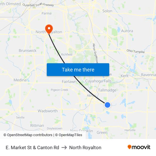 E. Market St & Canton Rd to North Royalton map