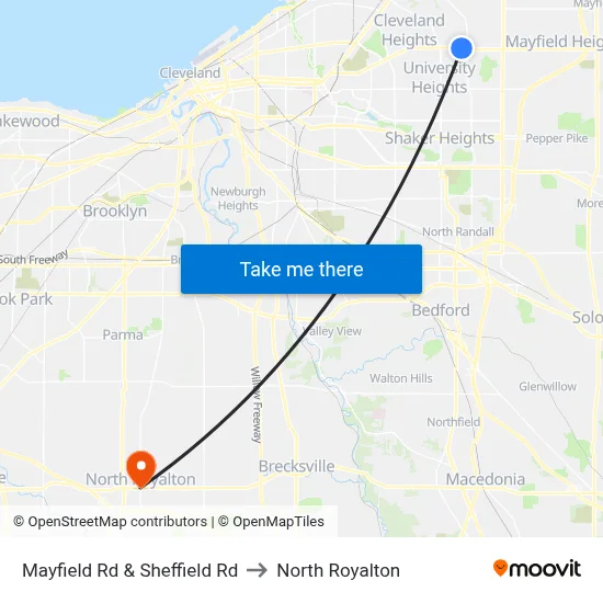 Mayfield Rd & Sheffield Rd to North Royalton map