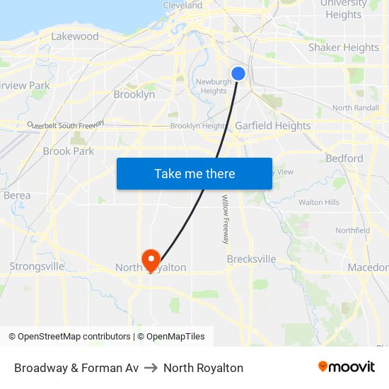 Broadway & Forman Av to North Royalton map