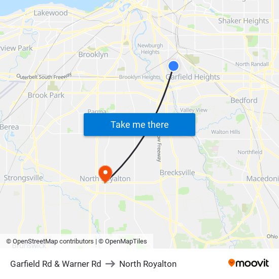 Garfield Rd & Warner Rd to North Royalton map