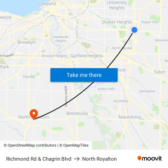 Richmond Rd & Chagrin Blvd to North Royalton map