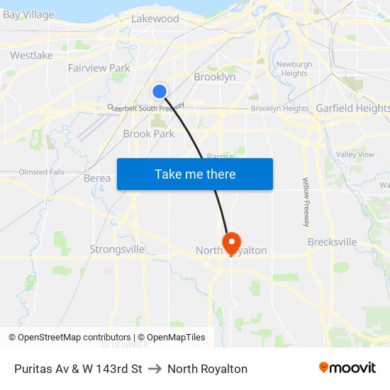 Puritas Av & W 143rd St to North Royalton map