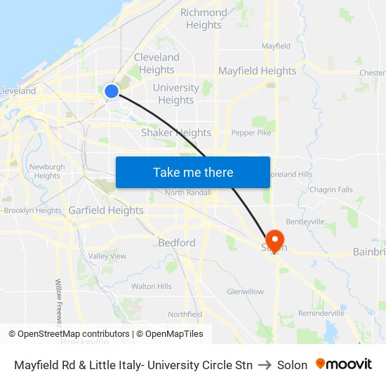 Mayfield Rd & Little Italy- University Circle Stn to Solon map