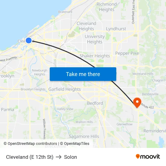 Cleveland (E 12th St) to Solon map