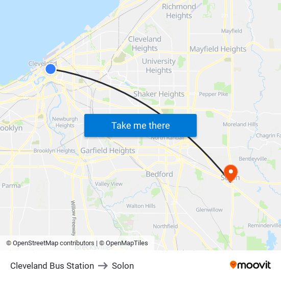 Cleveland Bus Station to Solon map