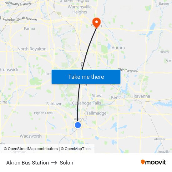 Akron Bus Station to Solon map