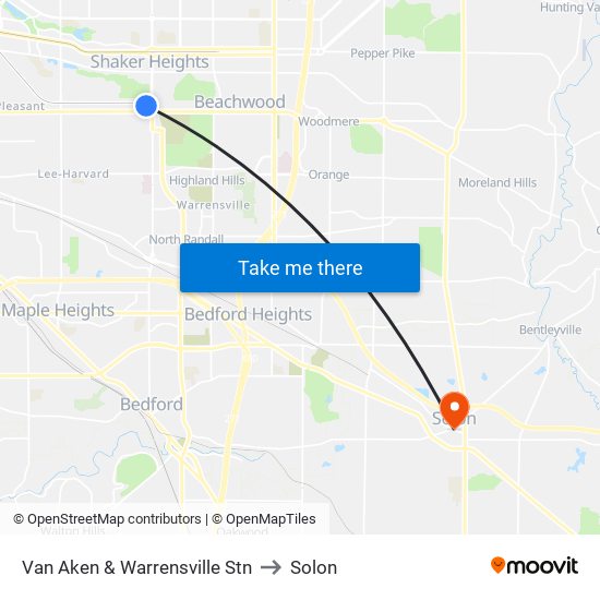 Van Aken & Warrensville Stn to Solon map