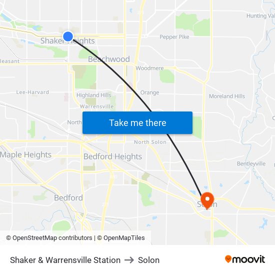 Shaker & Warrensville Station to Solon map