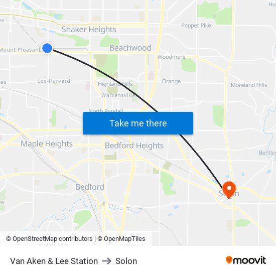 Van Aken & Lee Station to Solon map