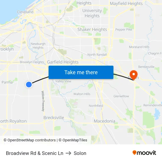 Broadview Rd & Scenic Ln to Solon map